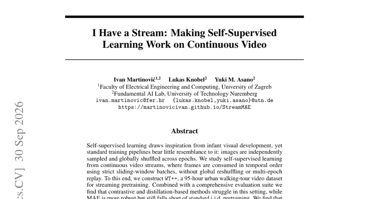 I Have a Stream: Making Self-Supervised Learning Work on Continuous Video