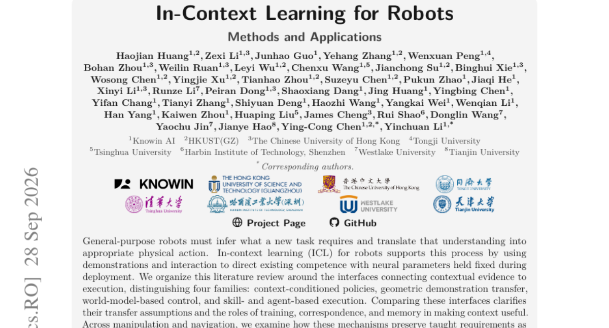 In-Context Learning for Robots: Methods and Applications