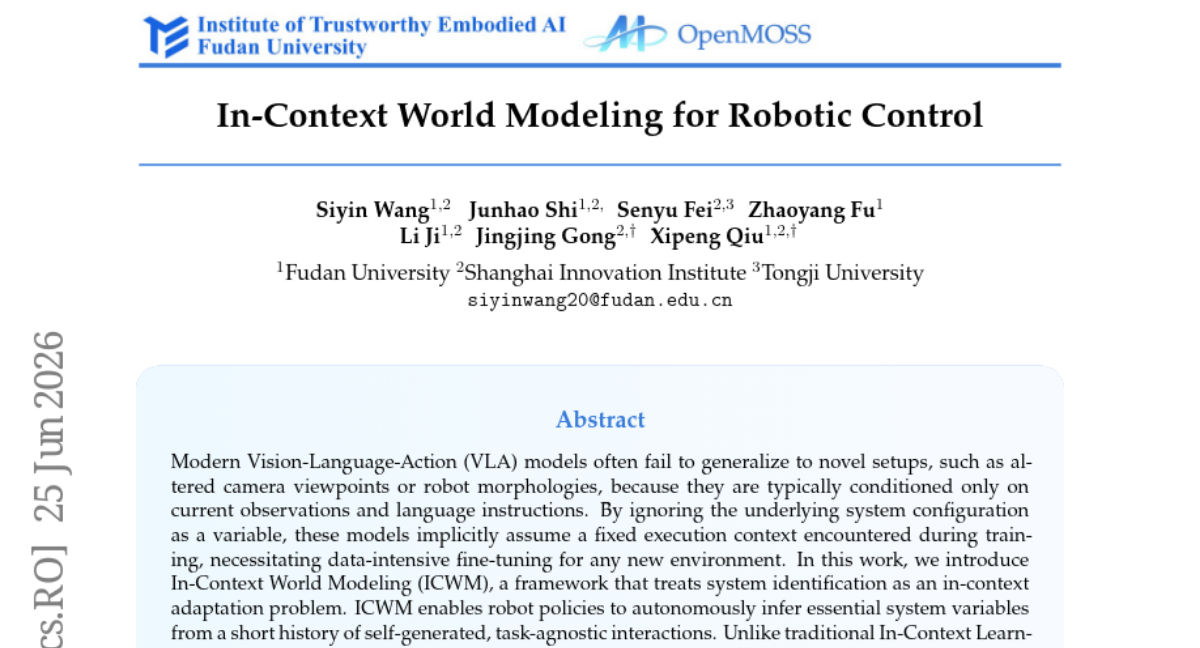 In-Context World Modeling for Robotic Control
