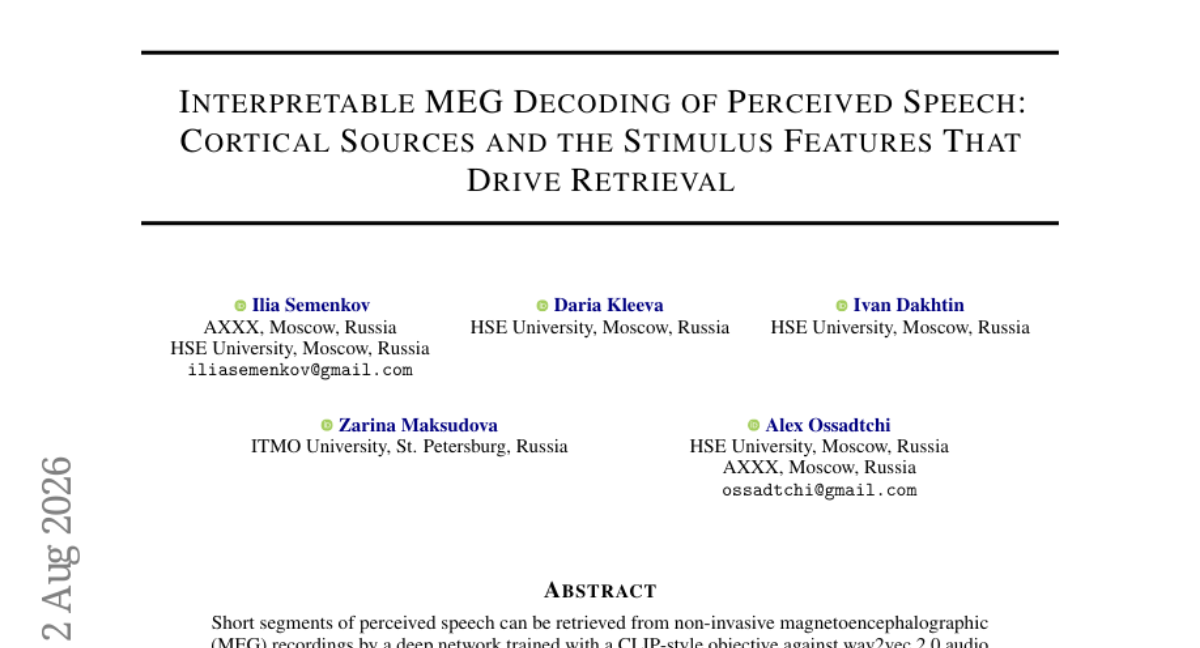 Interpretable MEG Decoding of Perceived Speech: Cortical Sources and the Stimulus Features That Drive Retrieval