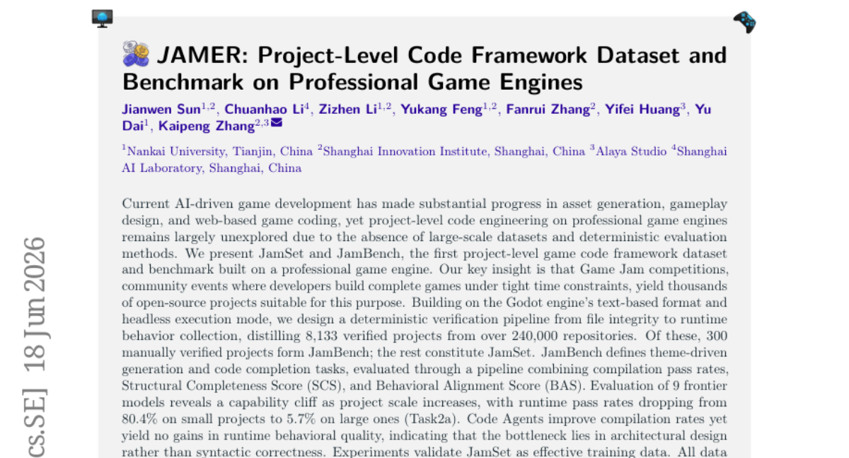 JAMER: Project-Level Code Framework Dataset and Benchmark on Professional Game Engines