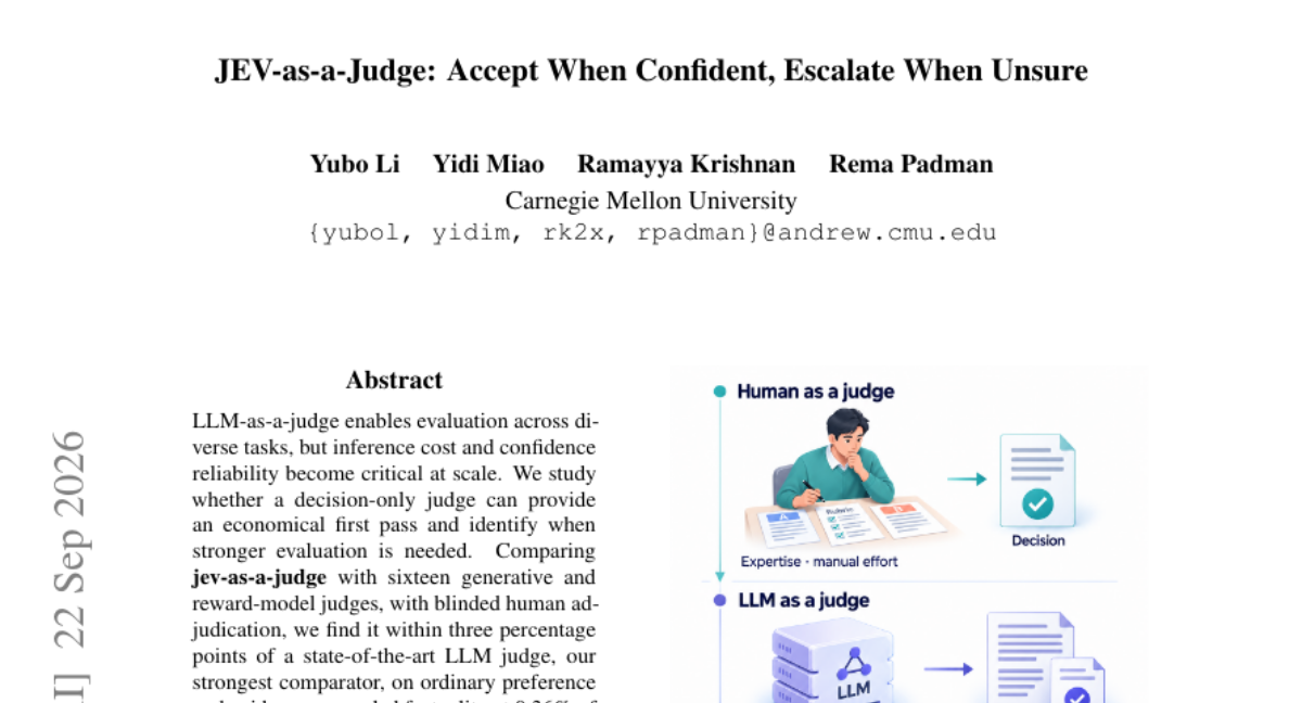 JEV-as-a-Judge: Accept When Confident, Escalate When Unsure