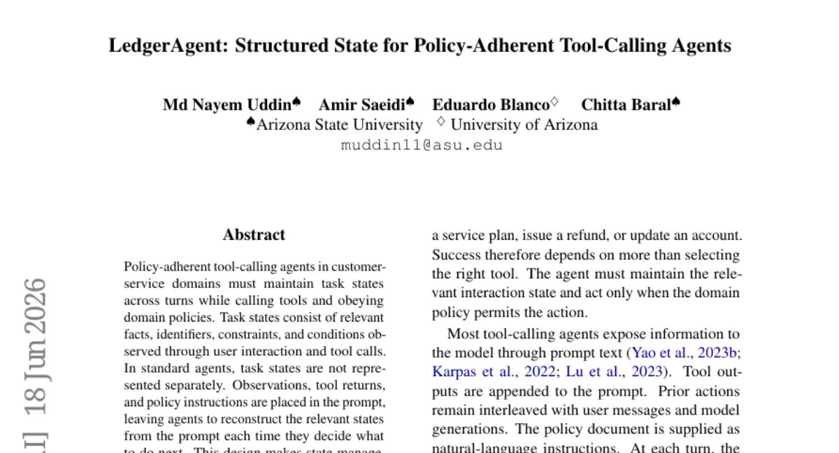 LedgerAgent: Structured State for Policy-Adherent Tool-Calling Agents