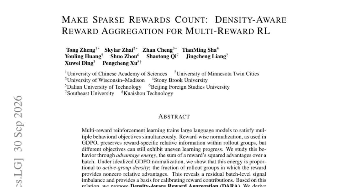 Make Sparse Rewards Count: Density-Aware Reward Aggregation for Multi-Reward RL