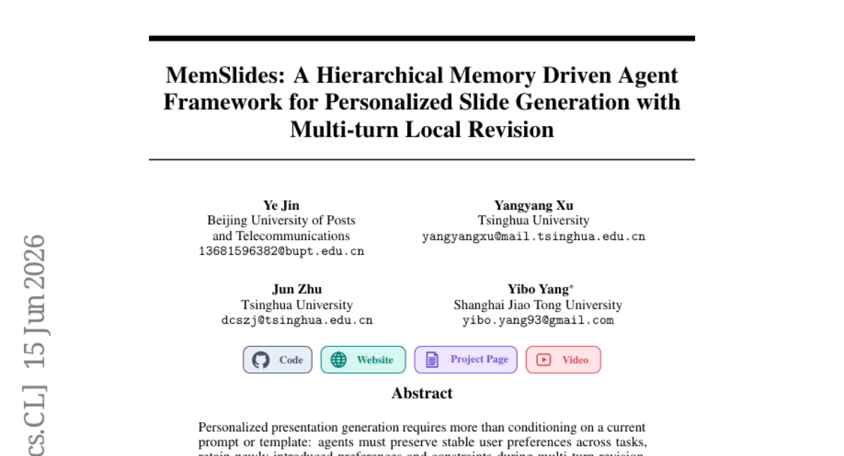 MemSlides: A Hierarchical Memory Driven Agent Framework for Personalized Slide Generation with Multi-turn Local Revision
