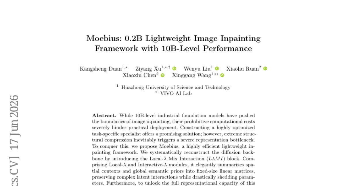 Moebius: 0.2B Lightweight Image Inpainting Framework with 10B-Level Performance
