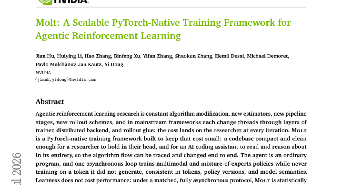 Molt: A Scalable PyTorch-Native Training Framework for Agentic Reinforcement Learning