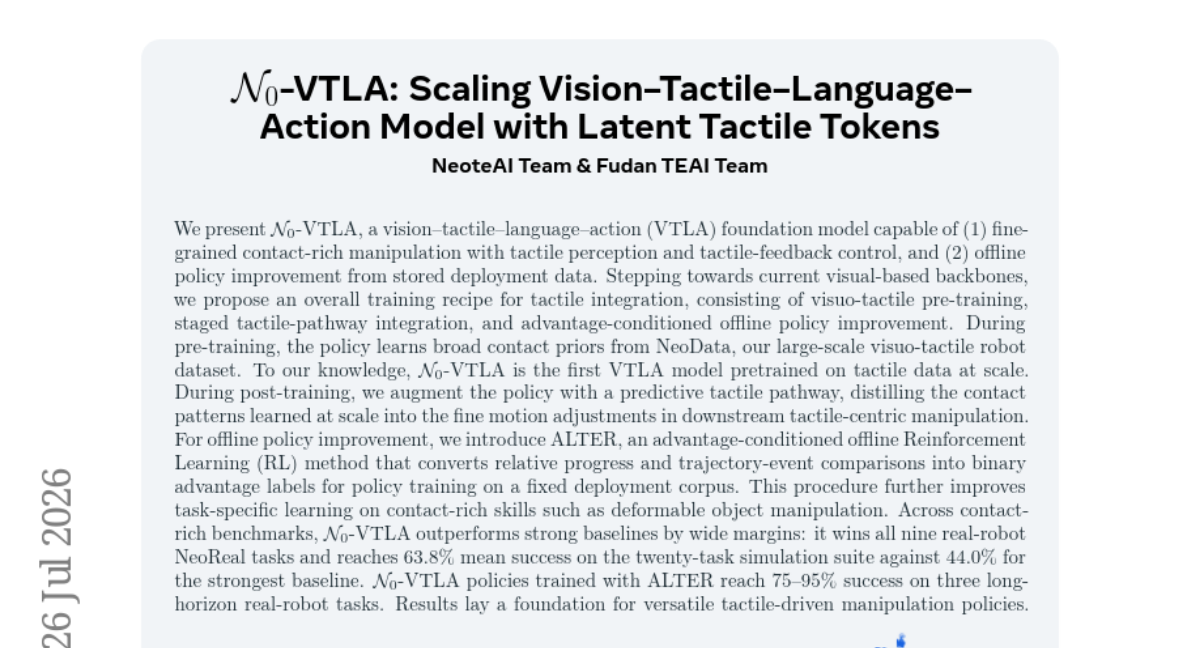 N_0-VTLA: Scaling Vision-Tactile-Language-Action Model with Latent Tactile Tokens