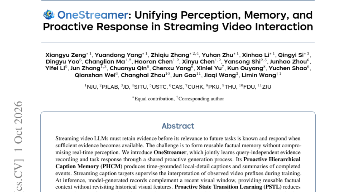 OneStreamer: Unifying Perception, Memory, and Proactive Response in Streaming Video Interaction