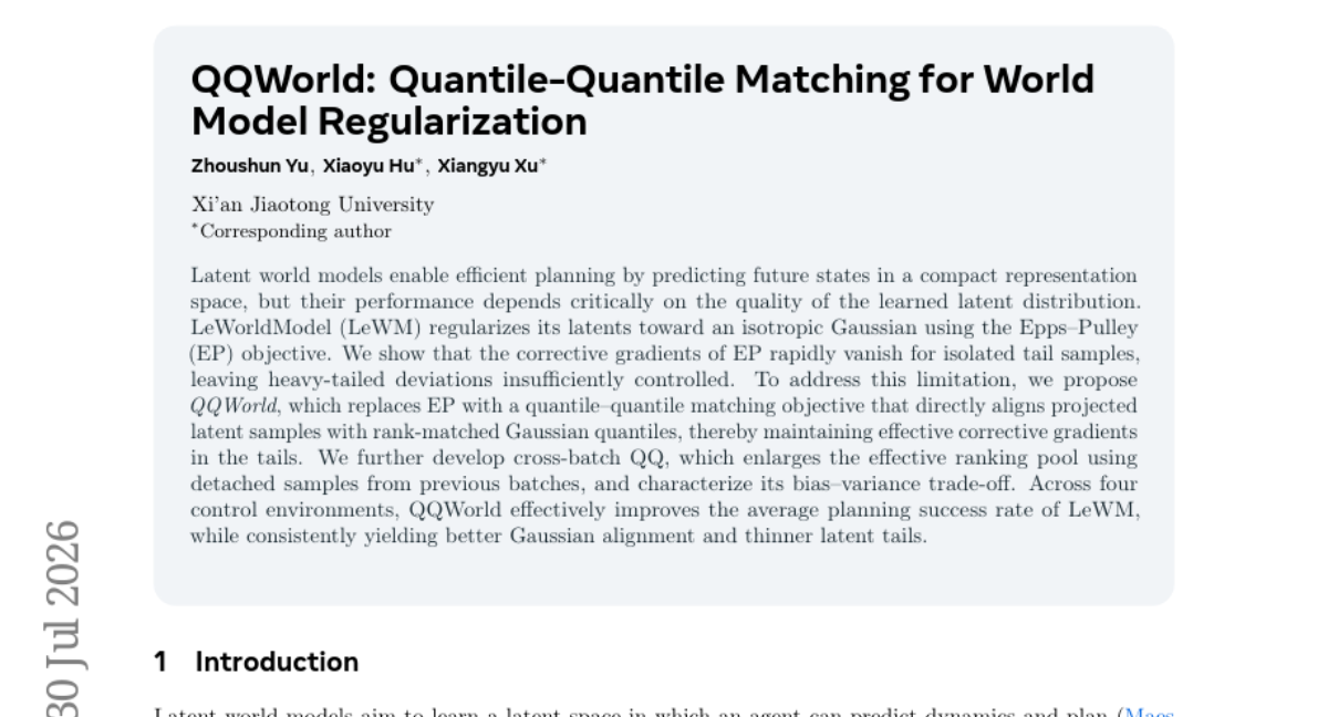 QQWorld: Quantile-Quantile Matching for World Model Regularization
