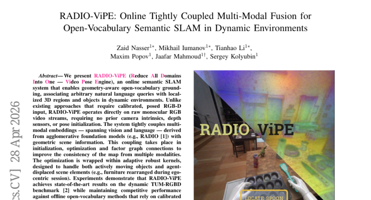 RADIO-ViPE: Online Tightly Coupled Multi-Modal Fusion for Open-Vocabulary Semantic SLAM in Dynamic Environments