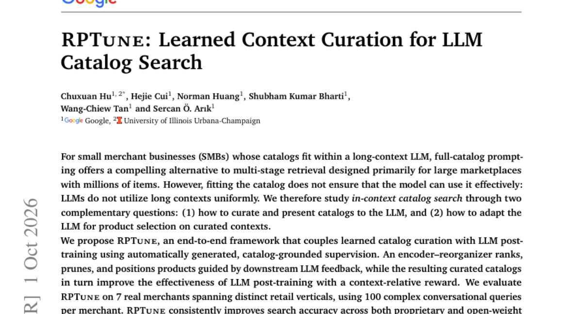 RPTune: Learned Context Curation for LLM Catalog Search