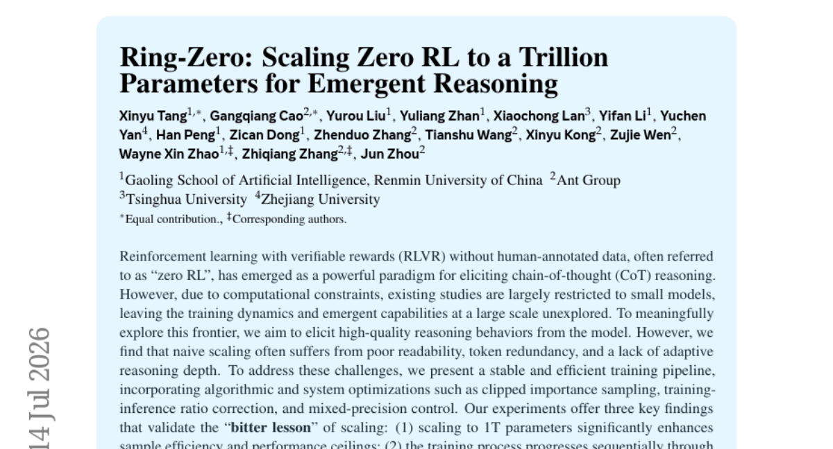 Ring-Zero: Scaling Zero RL to a Trillion Parameters for Emergent Reasoning