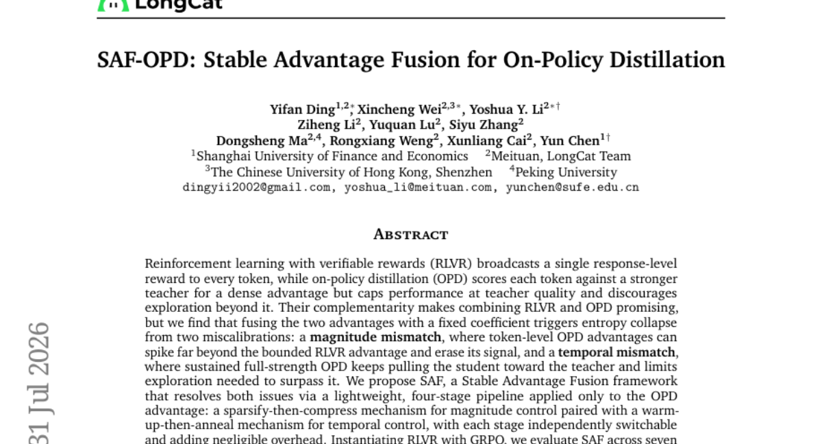 SAF-OPD: Stable Advantage Fusion for On-Policy Distillation
