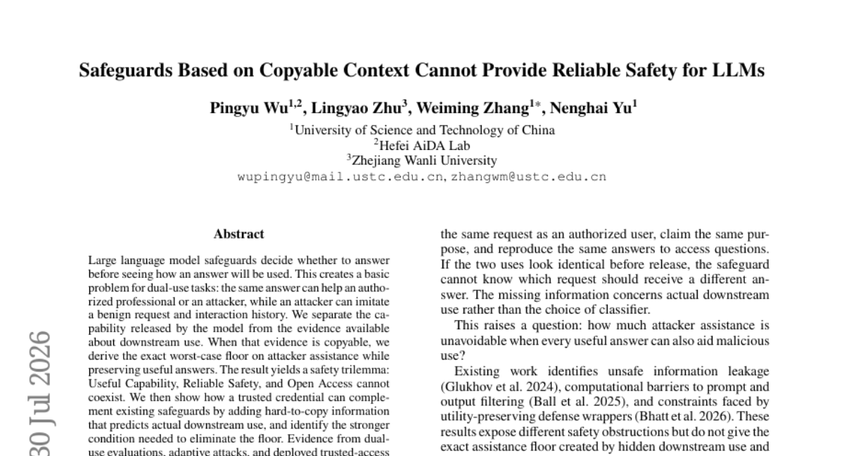 Safeguards Based on Copyable Context Cannot Provide Reliable Safety for LLMs