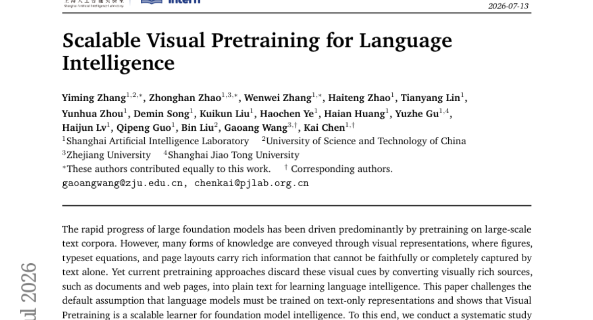 Scalable Visual Pretraining for Language Intelligence
