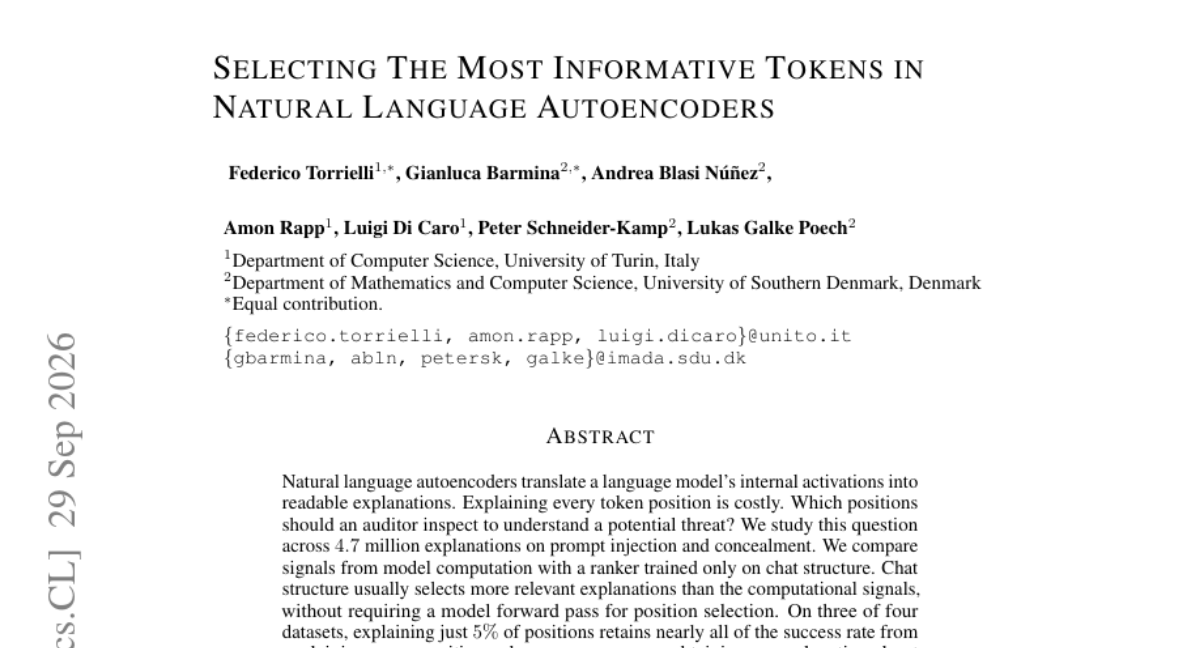 Selecting The Most Informative Tokens in Natural Language Autoencoders
