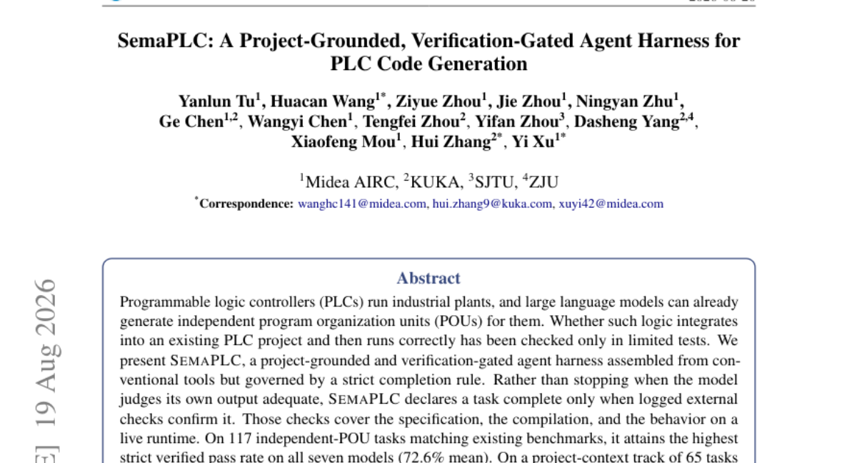 SemaPLC: A Project-Grounded, Verification-Gated Agent Harness for PLC Code Generation