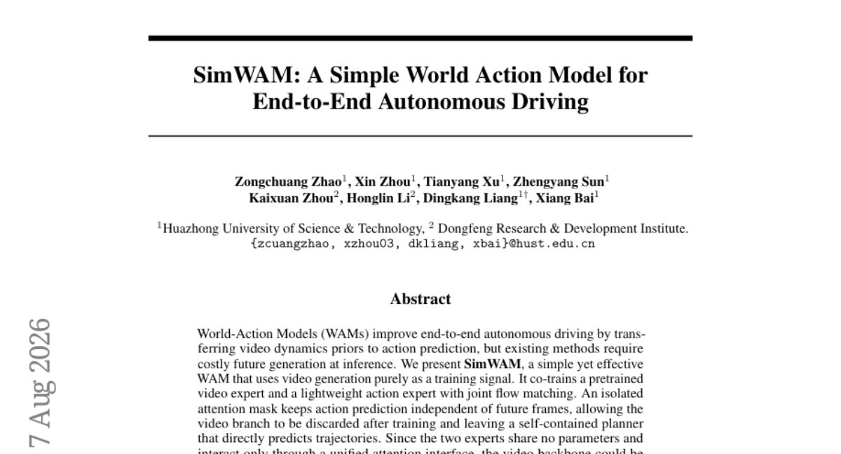 SimWAM: A Simple World Action Model for End-to-End Autonomous Driving
