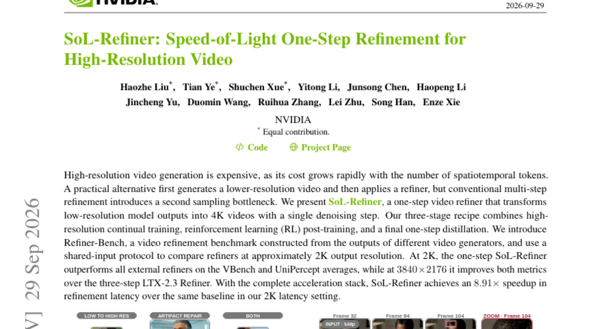 SoL-Refiner: Speed-of-Light One-Step Refinement for High-Resolution Video