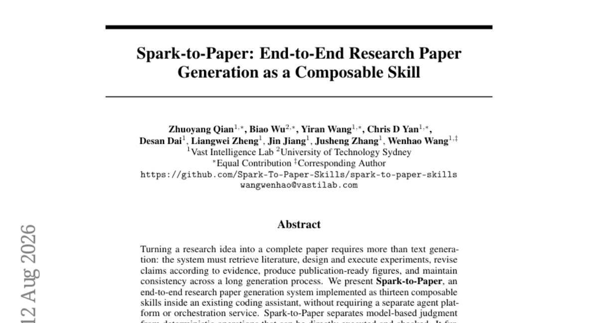 Spark-to-Paper: End-to-End Research Paper Generation as a Composable Skill