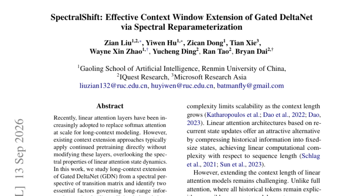 SpectralShift: Effective Context Window Extension of Gated DeltaNet via Spectral Reparameterization