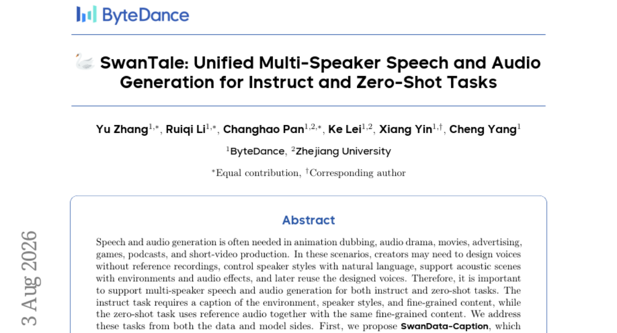 SwanTale: Unified Multi-Speaker Speech and Audio Generation for Instruct and Zero-Shot Tasks