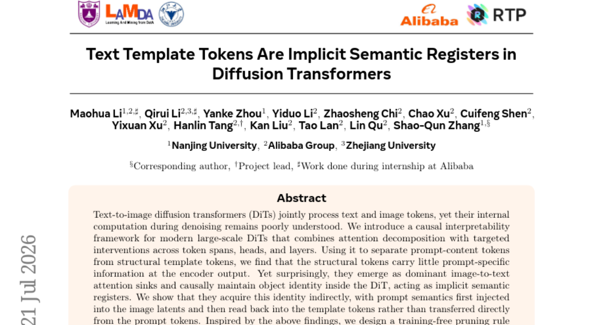 Text Template Tokens Are Implicit Semantic Registers in Diffusion Transformers
