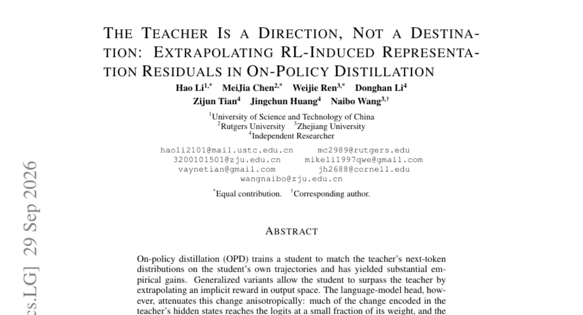 The Teacher Is a Direction, Not a Destination: Extrapolating RL-Induced Representation Residuals in On-Policy Distillation