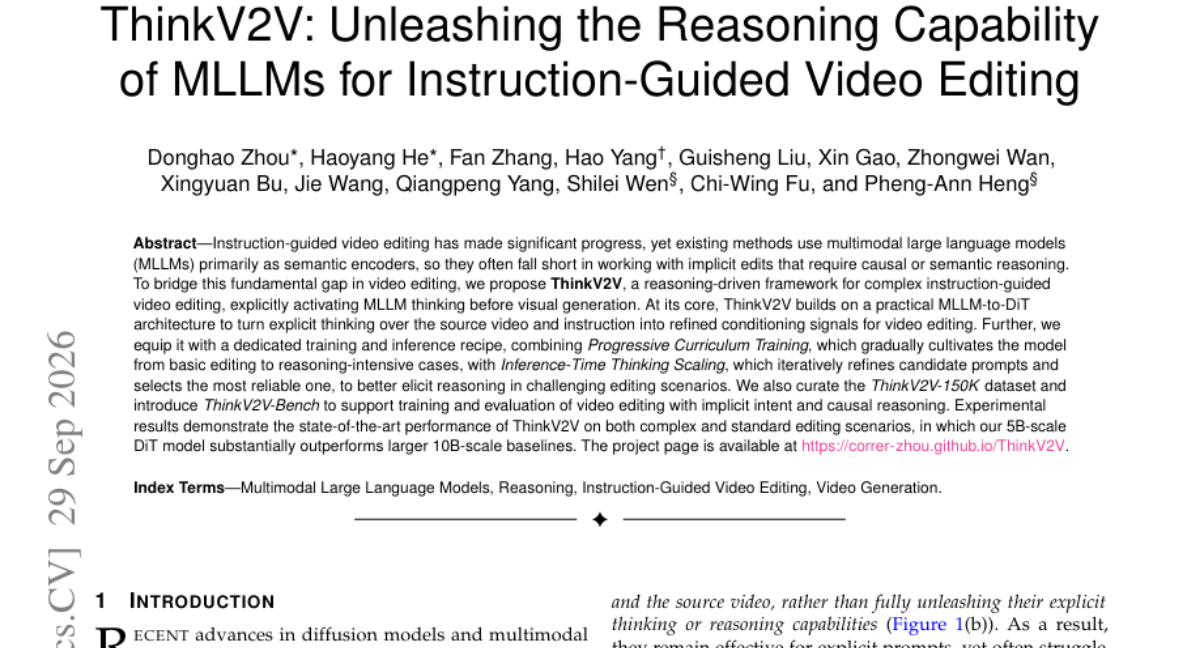 ThinkV2V: Unleashing the Reasoning Capability of MLLMs for Instruction-Guided Video Editing