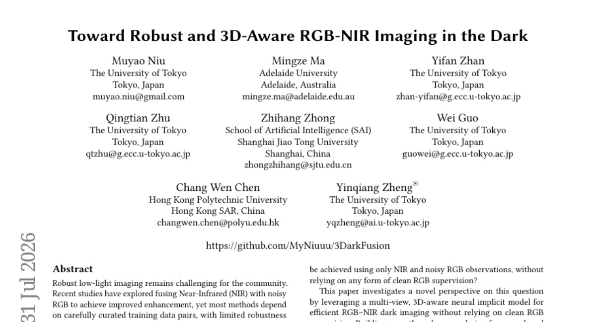 Toward Robust and 3D-Aware RGB-NIR Imaging in the Dark
