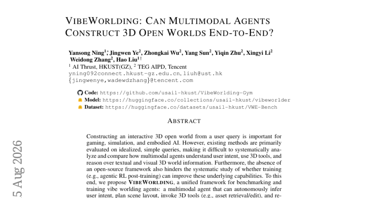 VibeWorlding: Can Multimodal Agents Construct 3D Open Worlds End-to-End?