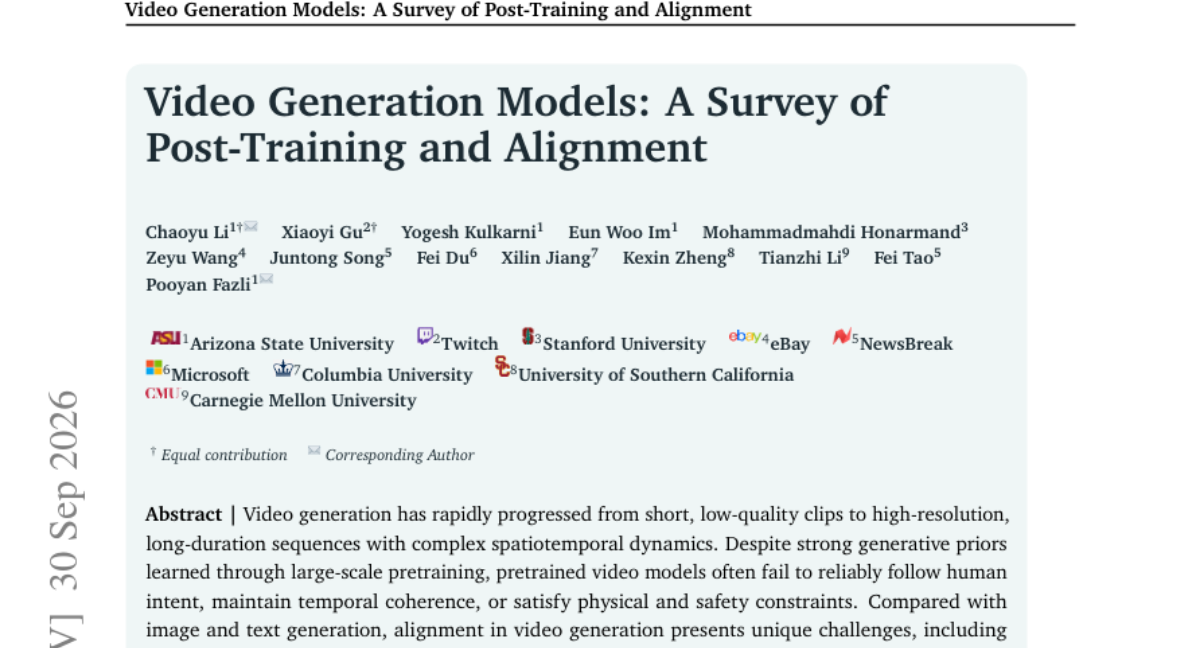 Video Generation Models: A Survey of Post-Training and Alignment