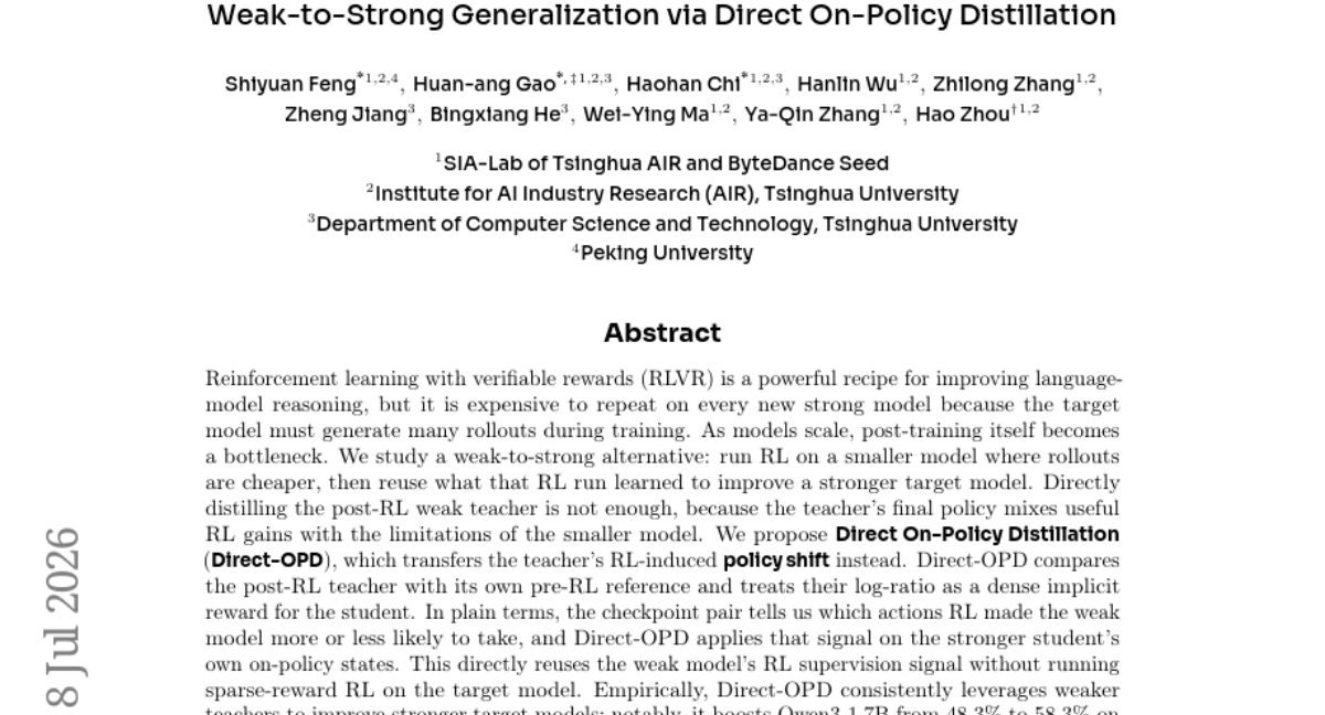 Weak-to-Strong Generalization via Direct On-Policy Distillation