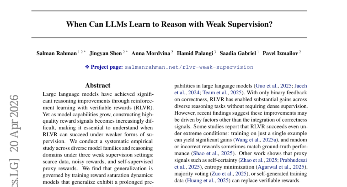 When Can LLMs Learn to Reason with Weak Supervision?