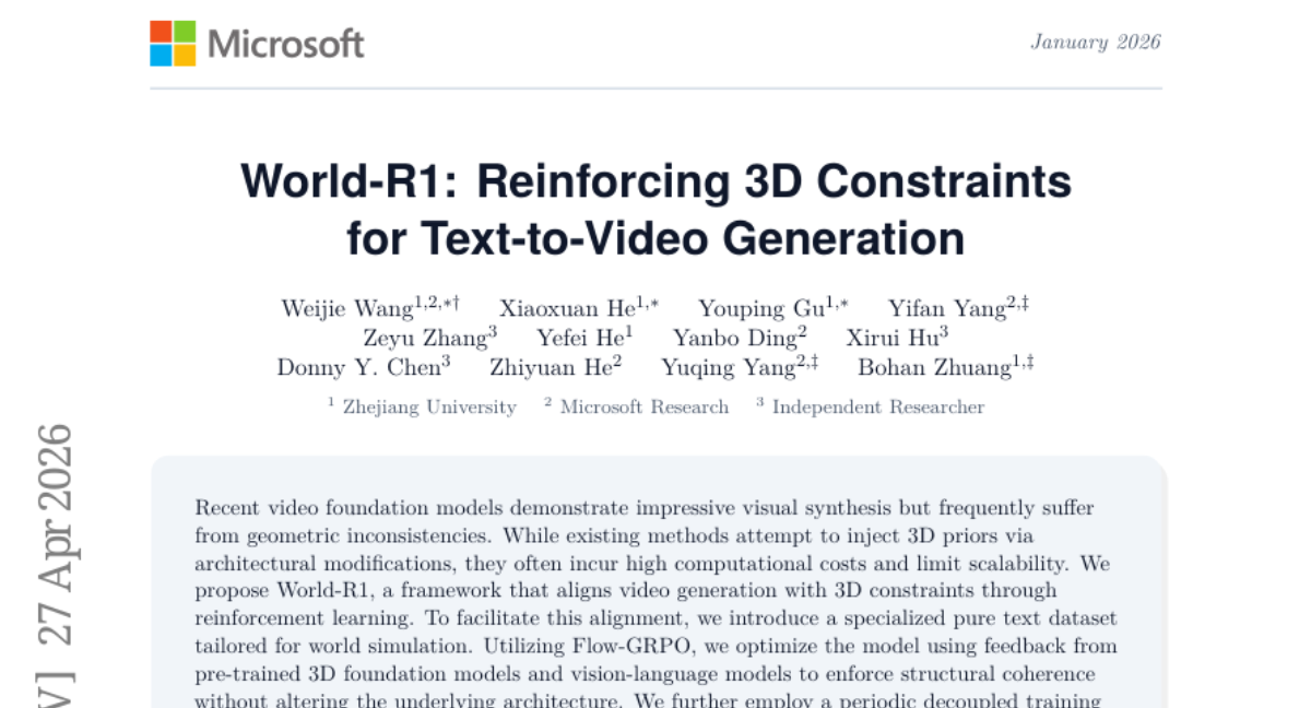 World-R1: Reinforcing 3D Constraints for Text-to-Video Generation