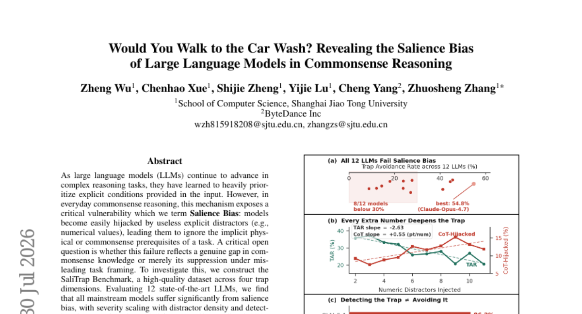 Would You Walk to the Car Wash? Revealing the Salience Bias of Large Language Models in Commonsense Reasoning