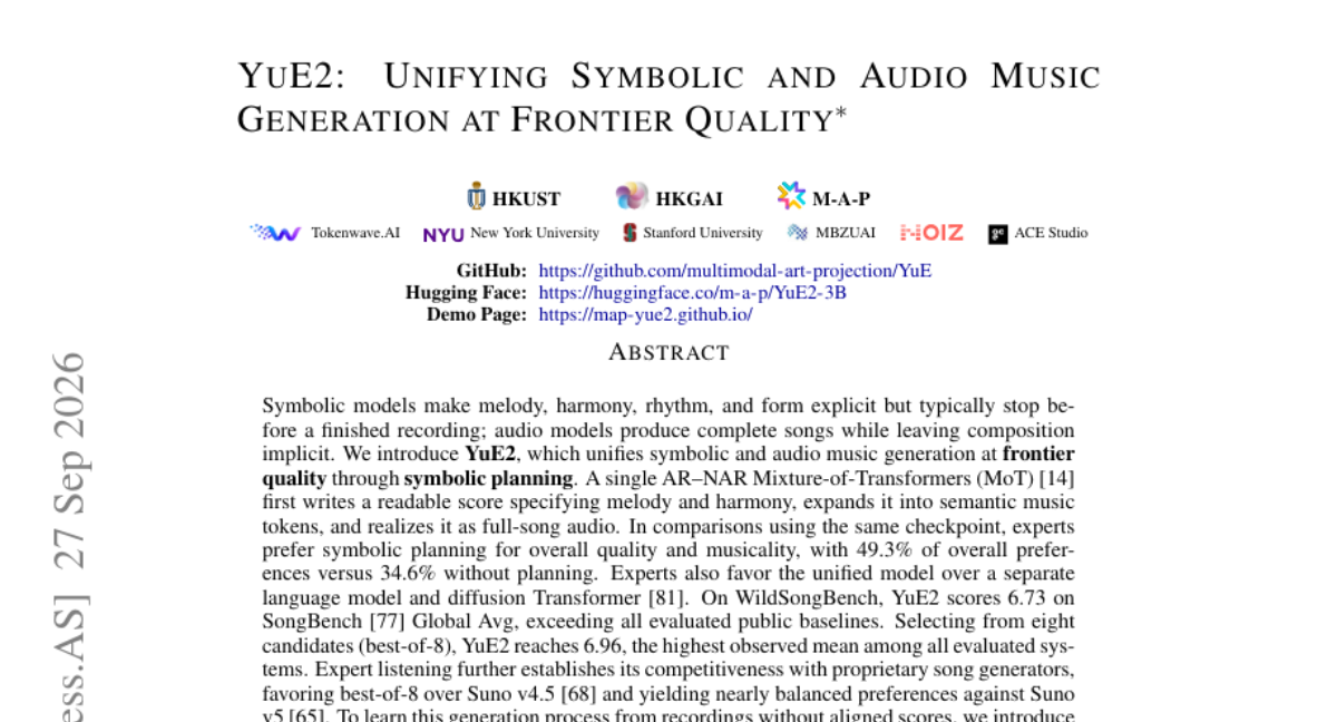 YuE2: Unifying Symbolic and Audio Music Generation at Frontier Quality