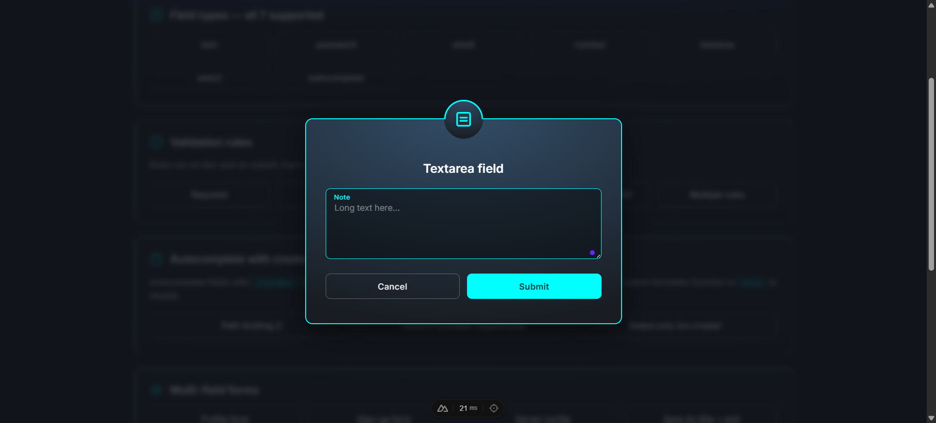 Textarea field with multi-line input area