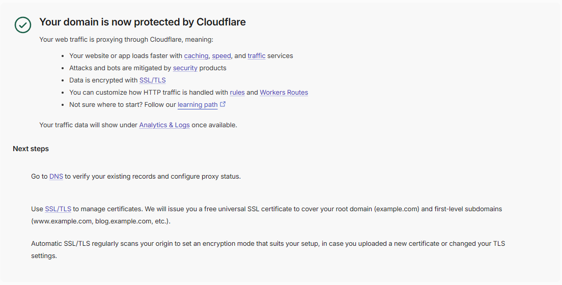 Το domain είναι ενεργό στο Cloudflare