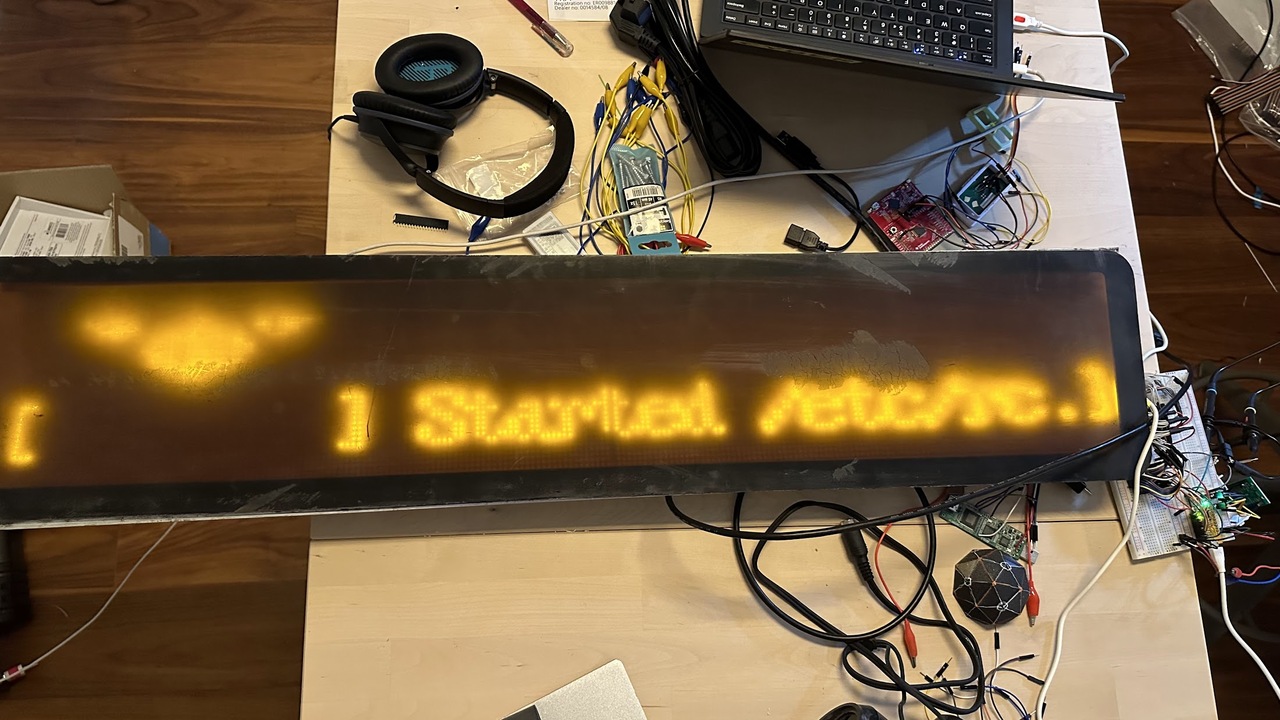 LED sign from a train with the Raspberry Pi boot image