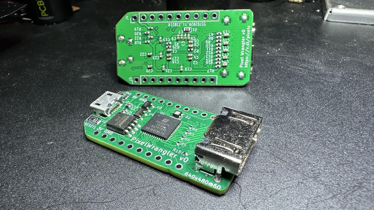 Two assembled v0 pixel wrangler boards