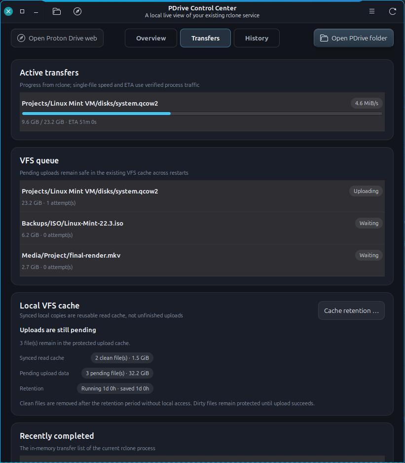 PDrive transfer and queue details
