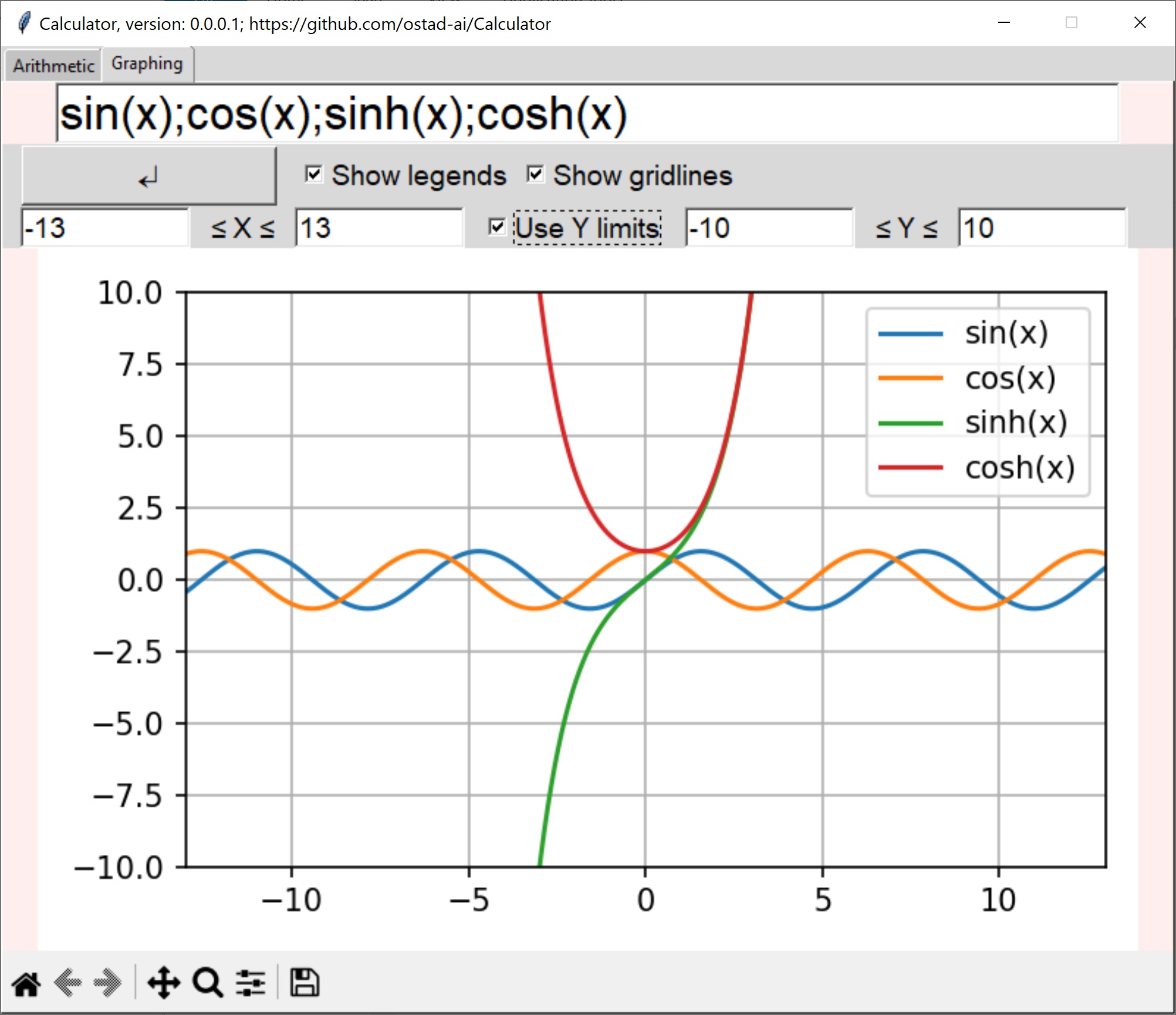 A snapshot of the calculator: Calculator, version 0-0-0-1