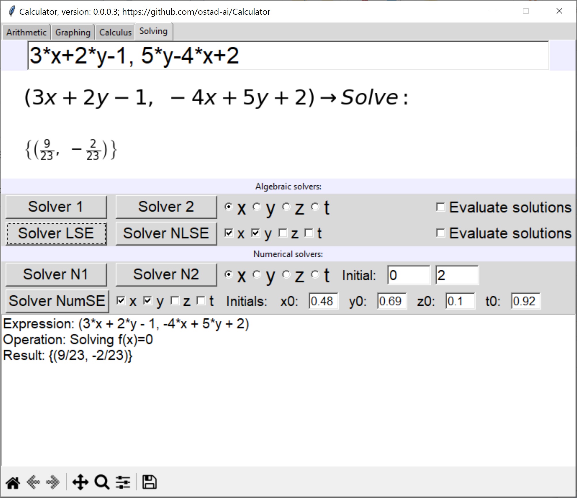 A snapshot of the calculator: Calculator, newest version