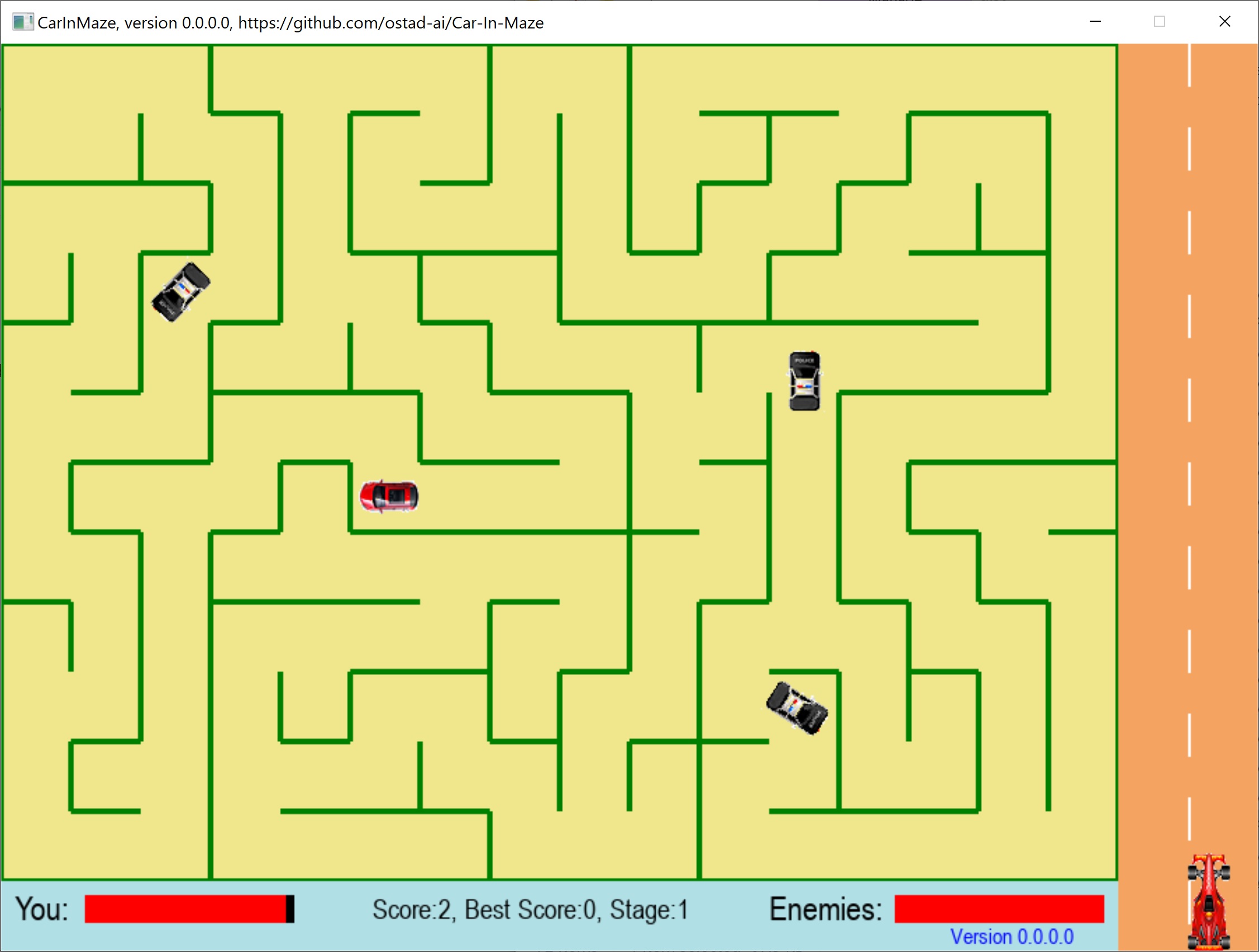 A snapshot of the game: CarInMaze: version 0.0.0.0