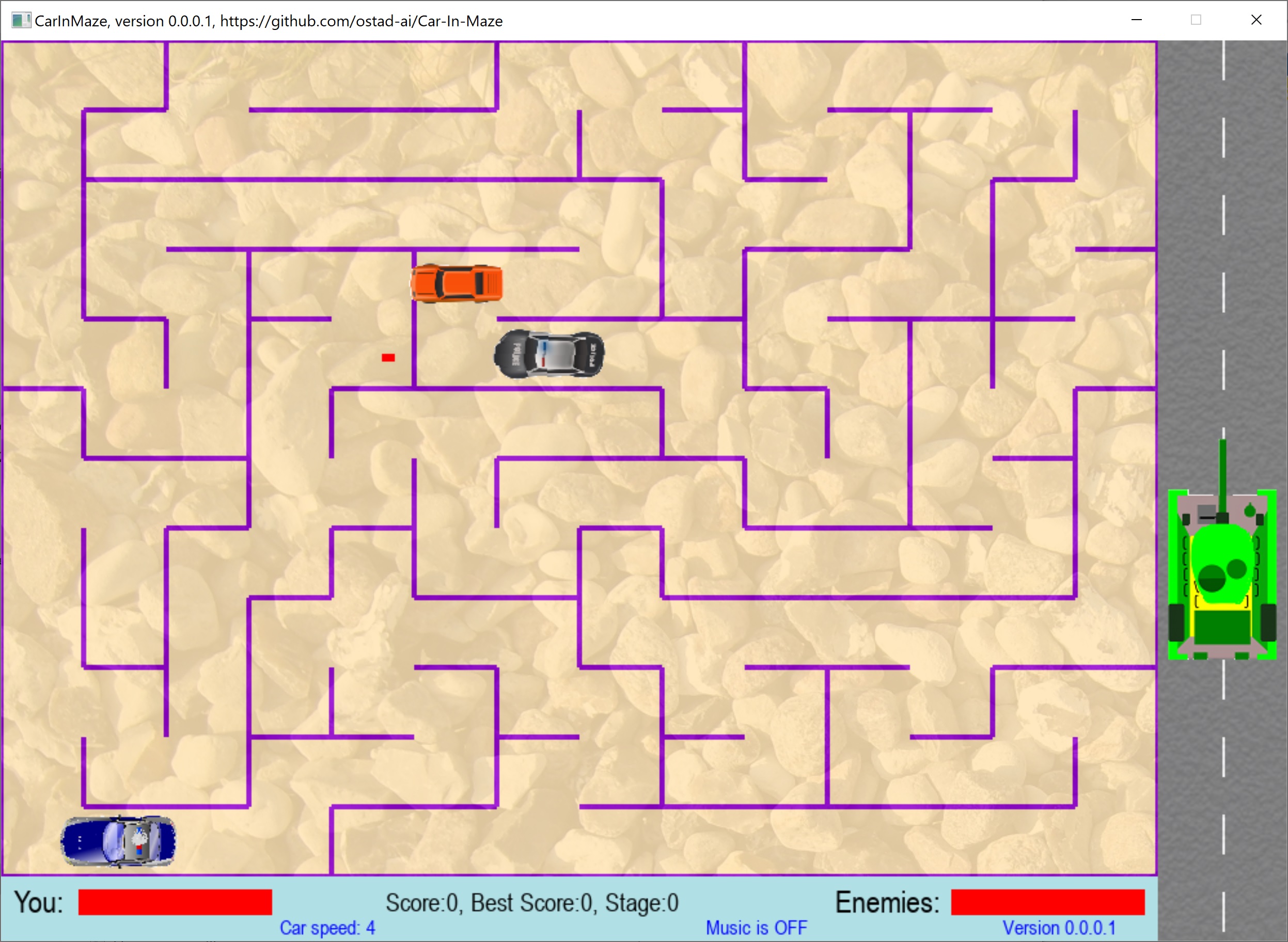 A snapshot of the game: CarInMaze, newest version
