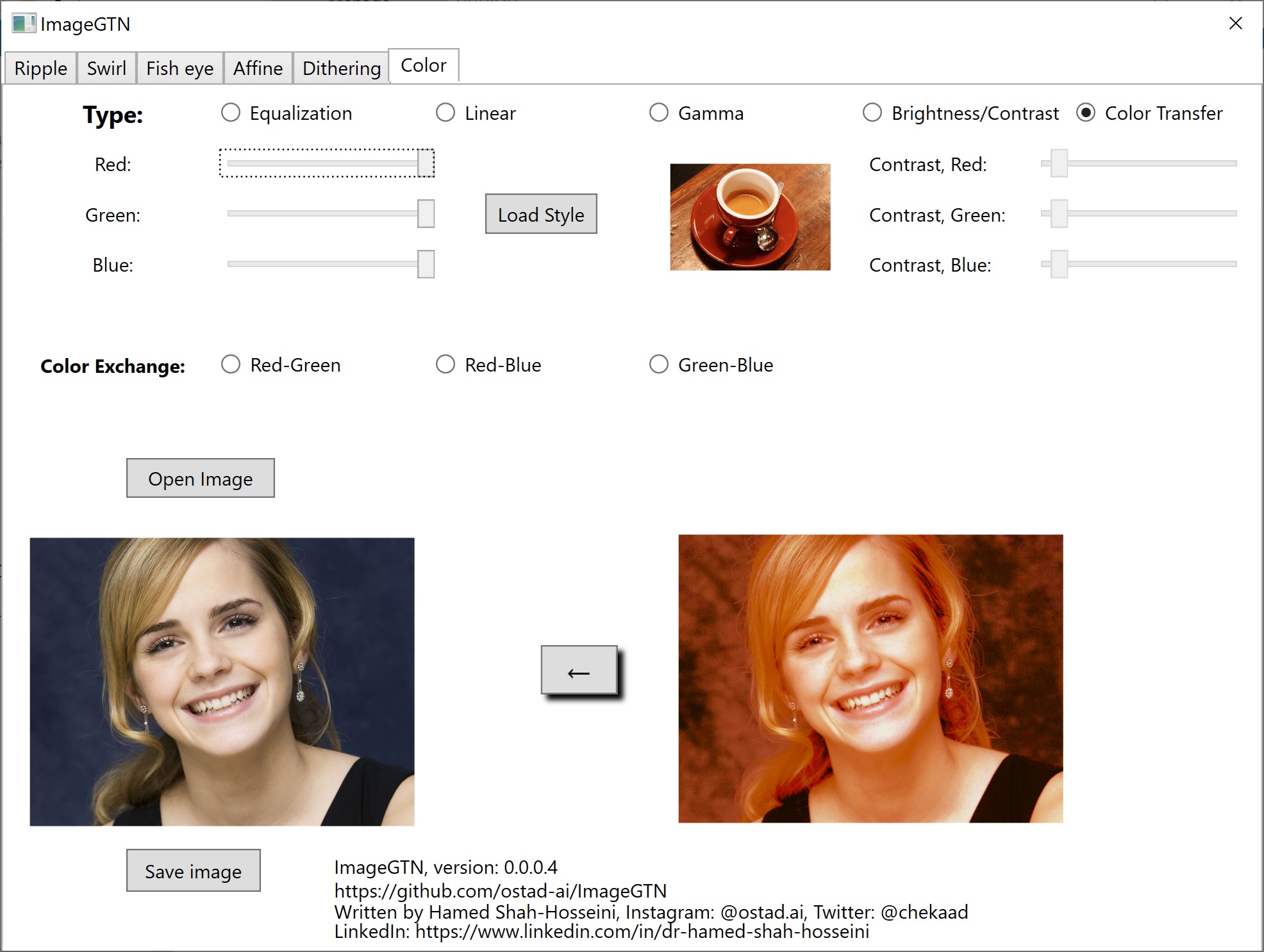 A snapshot of application for Color Modification