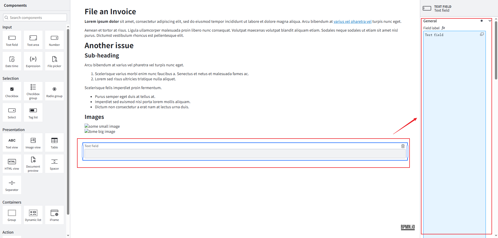 The input boxes for Field label, Field description and other properties ...