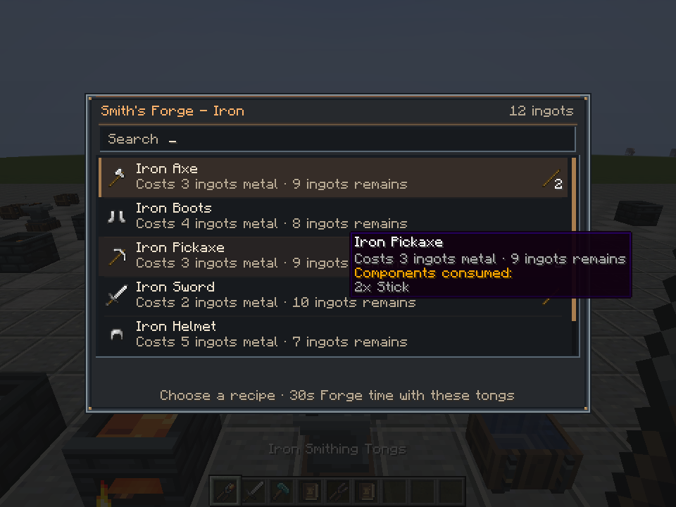 Choose an item at the forge